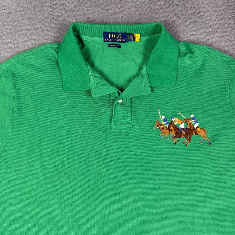 Polo Ralph Lauren Triple Pony Polo Shirt Mens 2XL Green Mesh Pique Classic Fit